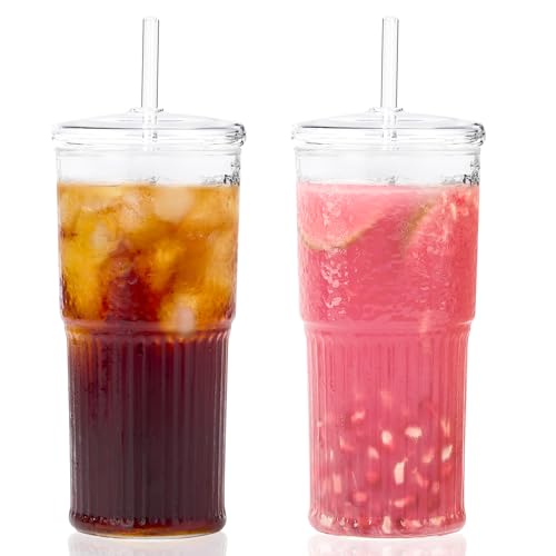 Glass Cups with Lids and Straws (2 Count)
