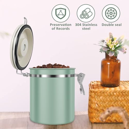 4PCS Coffee Storage Canister 1.5L 51OZ Double Airtight Coffee Beans Container with Date Locator 304 Stainless Steel Kitchen Food Storage Container with Spoon For Coffee Beans Grounds Tea Sugar (4 Count)