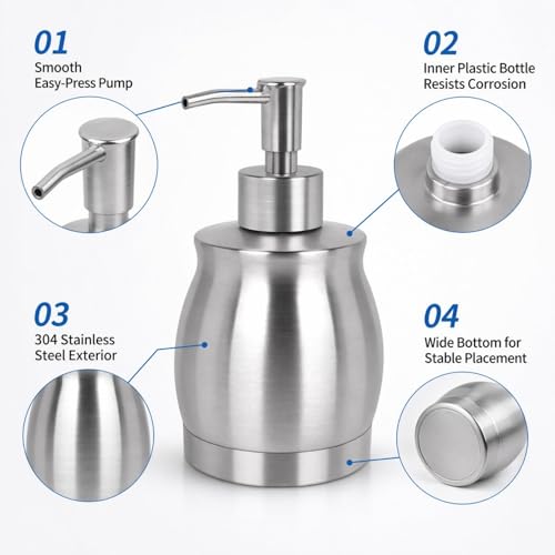 Stainless Steel Countertop Soap Dispenser Liquid Bottle and Pump