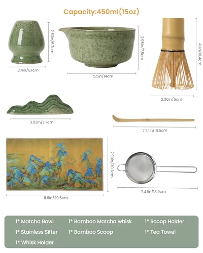 Matcha Whisk Set Ceramic Matcha Kit Set Includes Matcha Bowl (7 Count)