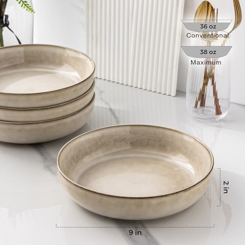 8.75'' Large Ceramic Pasta Bowls (4 Count)