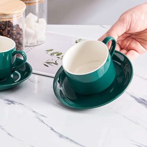 8 Ounce Porcelain Stackable Cappuccino Cups and Saucers Set of 4 (4 Count)