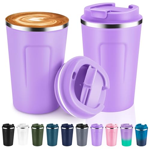 12 oz Double Wall Insulated Vacuum Travel Coffee Mugs with Flip Lid Bulk 2 Pack (2 Count)