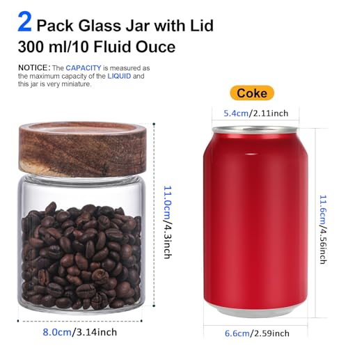 10 oz Small Glass Jars with Top Screw Lid Round Herb Coffee Bean Ground Storage Canister Clear Glass Food Container for Pantry Sugar Tea Coffee Bean Spice Nuts Cookies Bath Salts