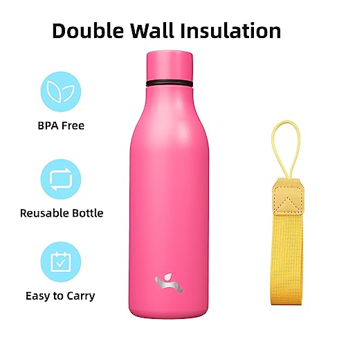 18 oz Insulated Stainless Steel Metal Water Bottle with Strap