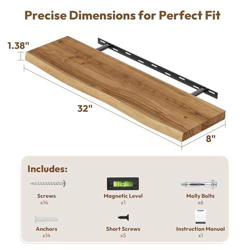 Wood Floating Shelves Live Edge 32” Set of 2 (2 Count)