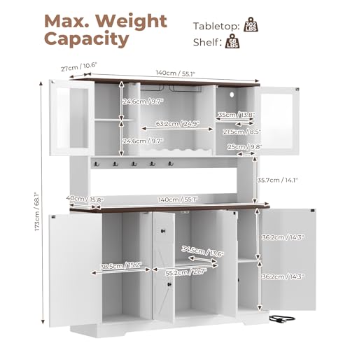 68" Tall Kitchen Pantry Storage Cabinet with Charging Station