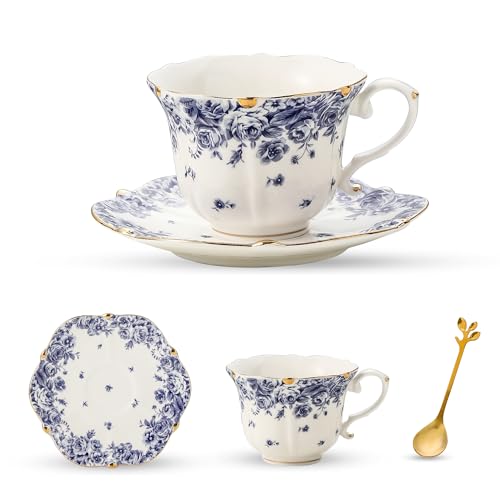Country Roses Bone China Tea Cup and Saucer Set (3 Count)
