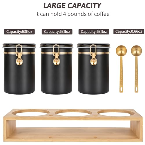 3×63OZ Stainless Steel Coffee Canister with Shelf and Scoop for Coffee Bar (80 Ounce)