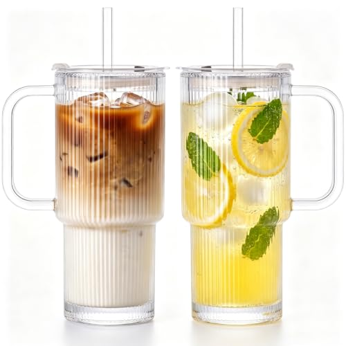 18oz Iced Coffee Cups with Lids and Straws