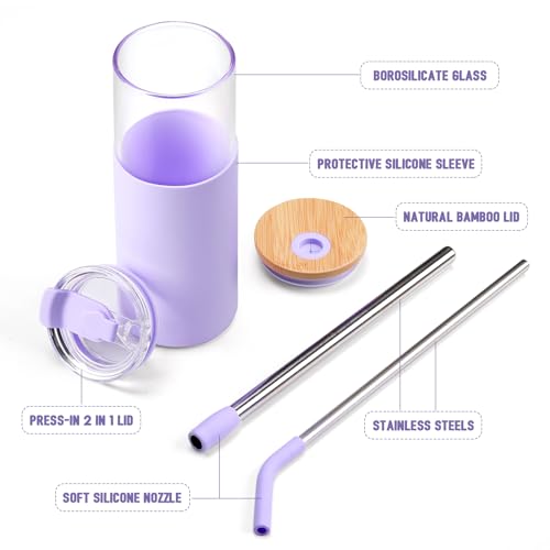 24oz Glass Tumbler with Lids and Straws