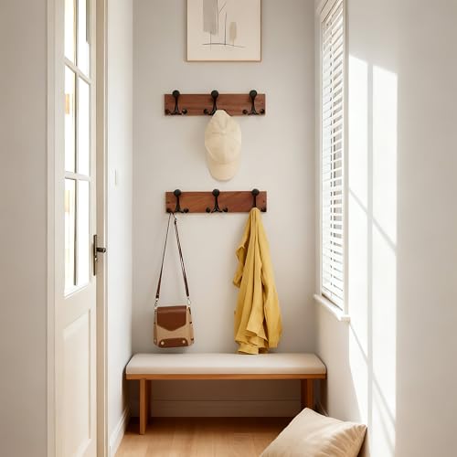 17 Inch Wood Coat Rack Wall Mount with 3 Triple Hooks
