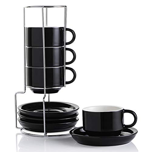 Sweejar Ceramic Espresso Cups with Saucers (4 Count)