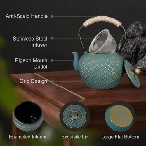 Cast Iron Teapot for Stove Top with Stainless Steel Infuser