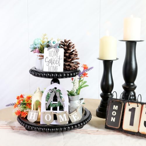 2 Tiered Tray Stand Display Farmhouse Tiered Tray with Beads Home Decor
