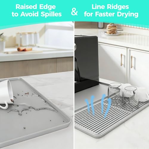 2-in-1 Coffee Mat & Dish Drying Mat Coffee Bar Mats for Countertop [Clean & Organized] Coffee Matt for Counter Silicone Coffee Tray Espresso Mat Coffee Station Mat Espresso Coffee Maker Machine Mat