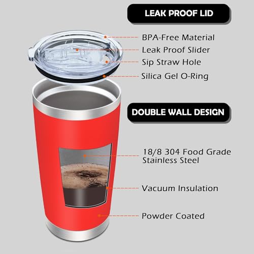 20oz Tumbler with Lid Stainless Steel Tumblers Insulated Mug Red 6P (6 Count)