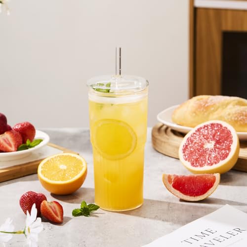 Glass Cups with Lids and Straws (2 Count)