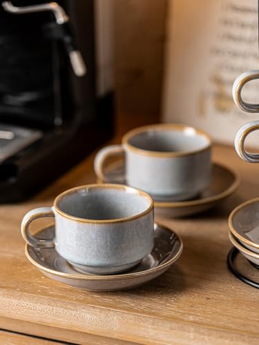 6oz Stackable Cappuccino Cups Set of 4 with Saucers & Stand (9.99 Count)