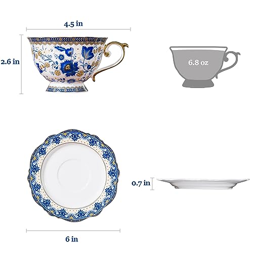 Bone China Tea Cups and Saucers (6.7 Count)