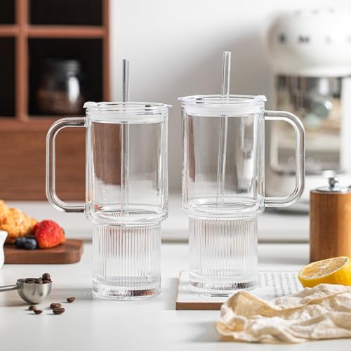 26oz Glass Tumbler with Handle & Lid