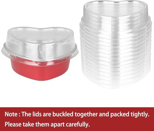 Min Cake Pans 3.5oz Aluminum Foil Heart Cake Pan with Lids (50 Count)