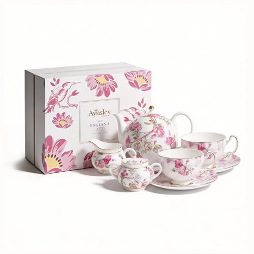 Gold Plated Red Rose Ceramic Tea Set Elizabeth Vintage Tea Sets with Teapot Coffee Serving For Women and Tea Parties