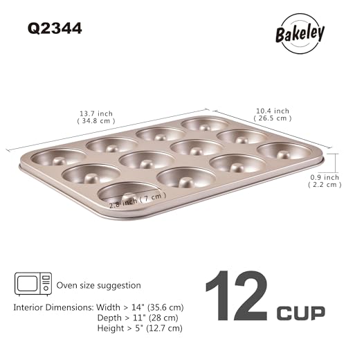 Non-Stick 12-Cavity Donut Pans, Dount Mold Cake Pan Doughnut Bakeware for Oven Baking (Champagne Gold)