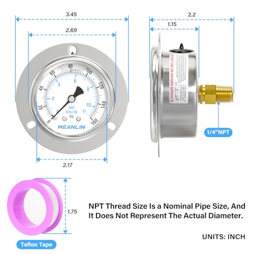 0~160Psi Liquid Filled Pressure Gauge Front Flange Panel Mount