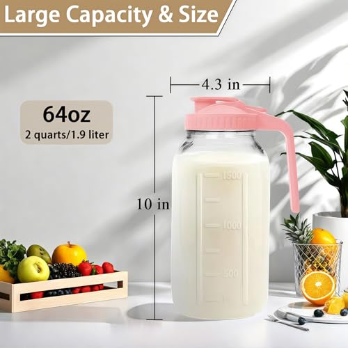 64oz (2 quart) Glass Pitcher with Lid, Mason Jar Pitcher, Glass Container