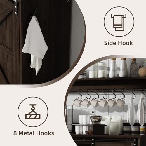55" Farmhouse Coffee Bar Cabinet with Storage Hutch