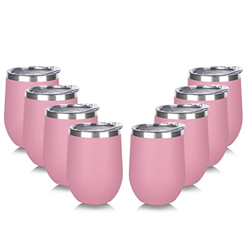 Stainless Steel Wine Tumbler Bulk with Lid (8 Count)