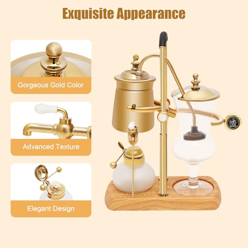 Balance Syphon Coffee Maker Elegant Unique Belgian Machine for Coffee and Tea Easy to Clean Integrated Filter Gold Accents Decorative Design Best Tasting Coffee Espresso Brewer