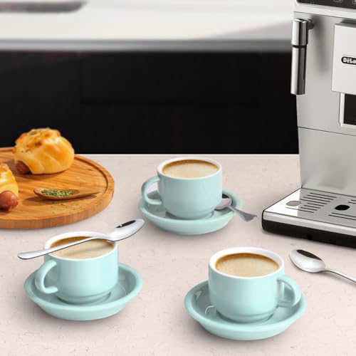 Premium Espresso Shot Cups and Saucers Set with Espresso Stainless Steel Spoons (6 Count)