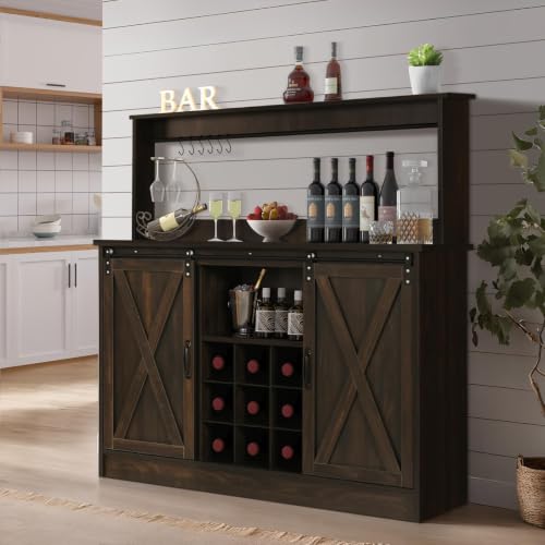 47" Farmhouse Coffee Bar Cabinet with Storage Hutch