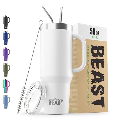 Beast 50 oz Tumbler with Handle Stainless Steel Vacuum Insulated Coffee Ice Cup Double Wall Travel Flask