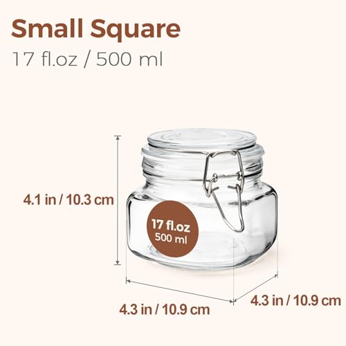 Square Glass Food Jars 17 oz 6 Pack for Pickling and Herbs Storage (6 Count)