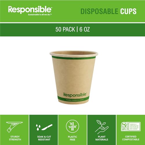 Certified Compostable 6 oz Paper Cups (50 Count)