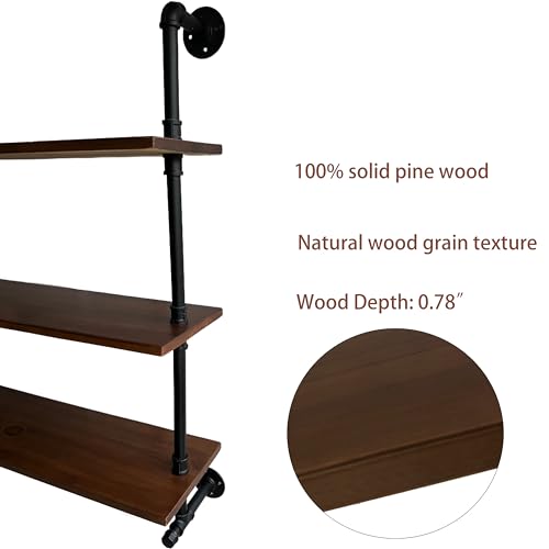 Industrial Pipe Wall Shelves Pipe Shelving with Real Wood Plank 60 Inches