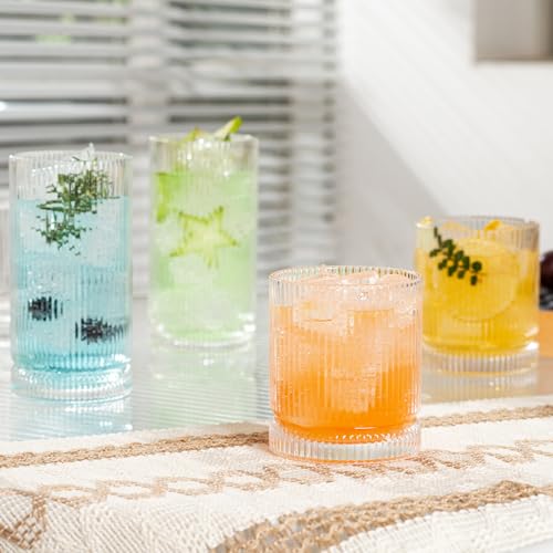 Ribbed Glass Cups Set (4 Count)