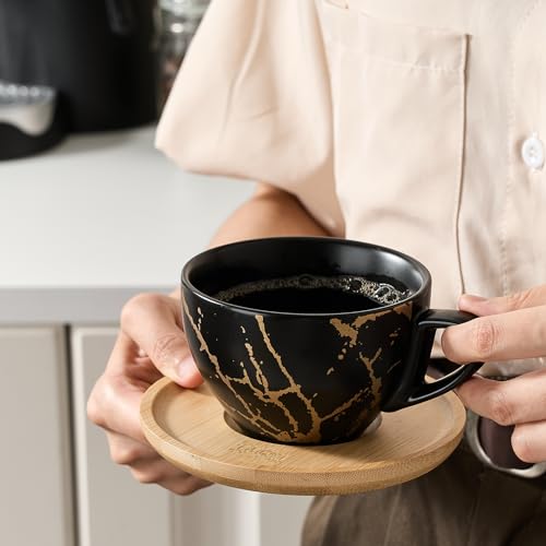 Ceramic Demitasse Espresso Cups Set with Saucers and Metal Stand (4 Count)