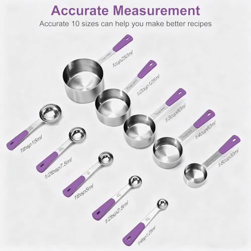Measuring Cups and Spoons Set Stainless Steel 10 Piece for Cooking and Baking (10 Count)