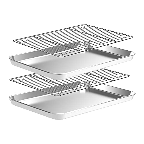 Baking Sheet with Wire Rack Set [2 Quarter Sheet Pans + 2 Wire Racks ]