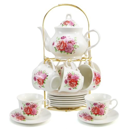 20 Pieces Tea Set For Adult with Golden Metal Rack