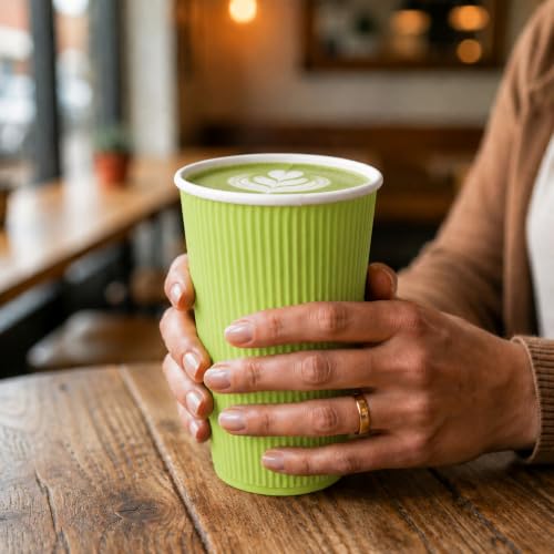 Ripple Wall Coffee Cups 25 Count 16 Ounce Insulated Eco Green Paper Cups