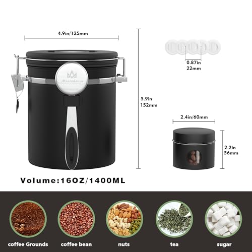 Coffee canister set for ground coffee with Date Tracker