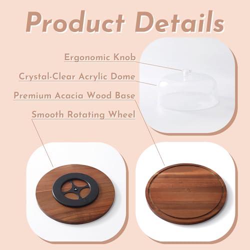 Acacia Wood Cake Stand with Acrylic Dome Lid