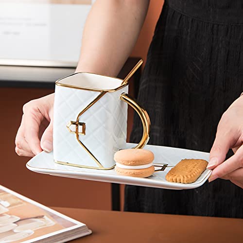 Ceramic Purse Coffee Mugs Set Tea Cup Unique Bag shaped mug and Saucer Set with Spoon and Saucer For Women Mother's Day Christmas Gifts (10 Count)