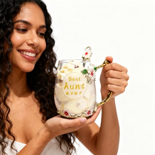 Best Aunt Ever Printed Flower Tea Glass