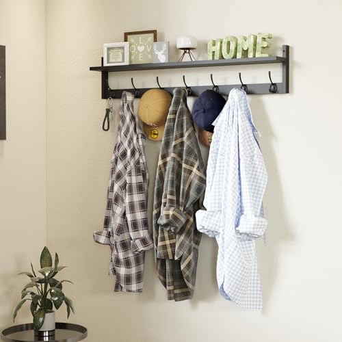 Wall Hooks with Shelf 35 Inch Length Entryway Hanging Shelf Wood Coat Hooks Wall